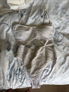 The Bikini Lab sand dunes white One-Piece Cutout Swimsuit - size L